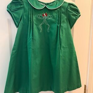 The Proper Peony Green Girls Dress with Embroidered Detail